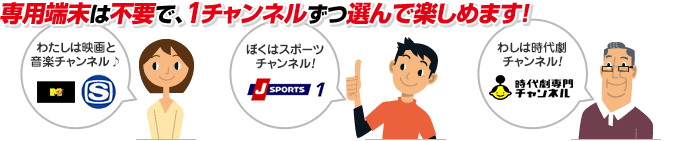 専用端末は不要で、1チャンネルずつ選んで楽しめます！