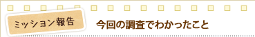 「ミッション報告」今回の調査でわかったこと